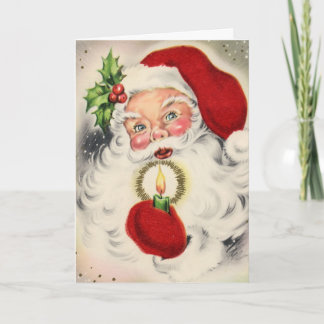 Vintage Santa w/candle Holiday Card