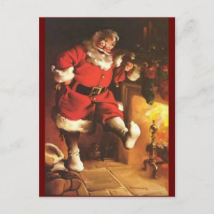 Vintage Santa Warming His Feet Holiday Postcard