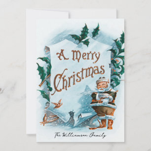 Vintage Santa Whishes Christmas Holiday Card