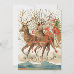 Vintage Santa Whishes Christmas Holiday Card
