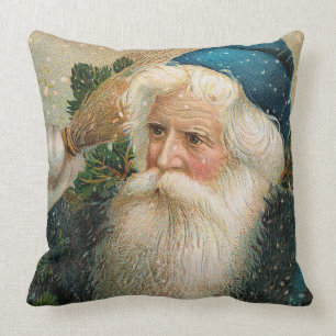 Vintage Santa with Blue Cap Cushion