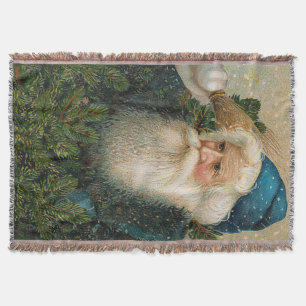 Vintage Santa with Blue Cap Throw Blanket