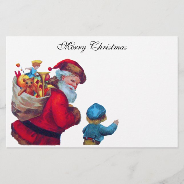VINTAGE SANTA WITH CHILD Christmas Stationery (Front)