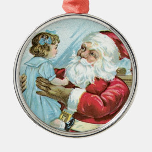 Vintage Santa with Child Metal Tree Decoration