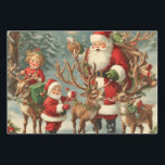 Vintage Santa with Children, Reindeer and Gifts  Wrapping Paper Sheet<br><div class="desc">Beautiful vintage illustration</div>