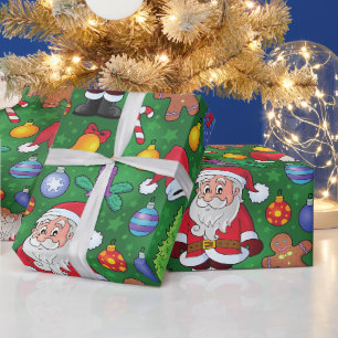 Vintage Santa with Christmas Tree and Gifts Wrapping Paper