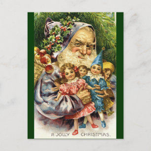Vintage Santa with Dolls Holiday Postcard