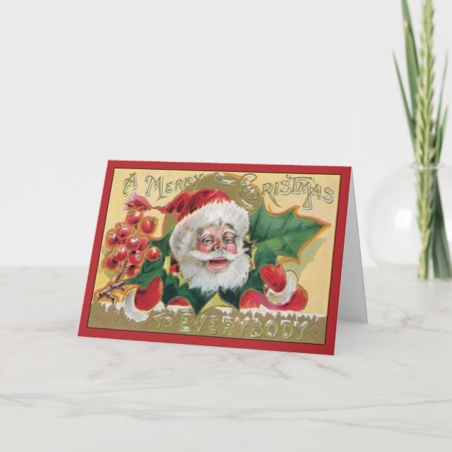 Vintage Santa With Holly - Christmas Card (Front)