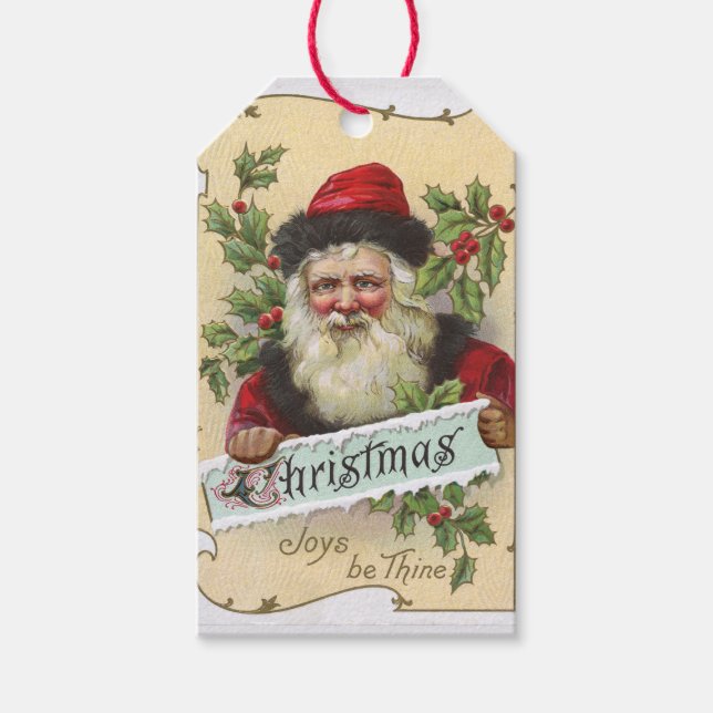 Vintage Santa with Holly Gift Tag (Front)