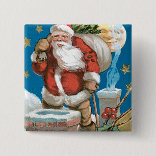 Vintage Santa with Moon 15 Cm Square Badge