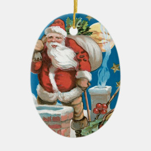 Vintage Santa with Moon Ceramic Tree Decoration