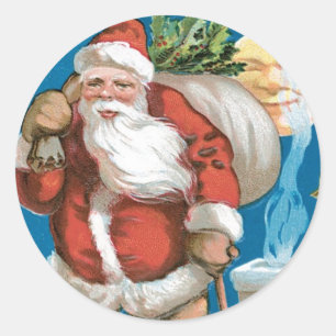 Vintage Santa with Moon Classic Round Sticker