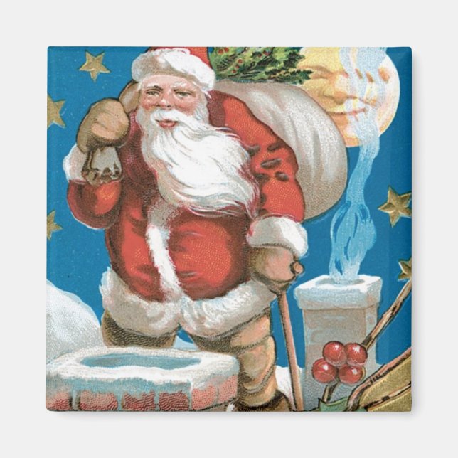 Vintage Santa with Moon Magnet (Front)
