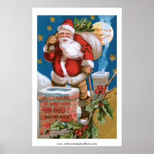 Vintage Santa with Moon Poster