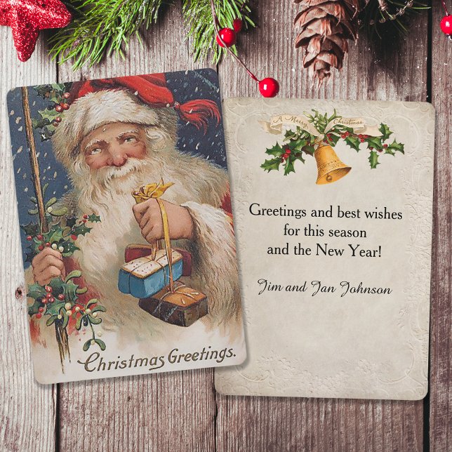 Vintage Santa with Presents Holiday Card (Creator Uploaded)