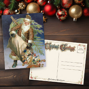 Vintage Santa with Presents Holiday Postcard
