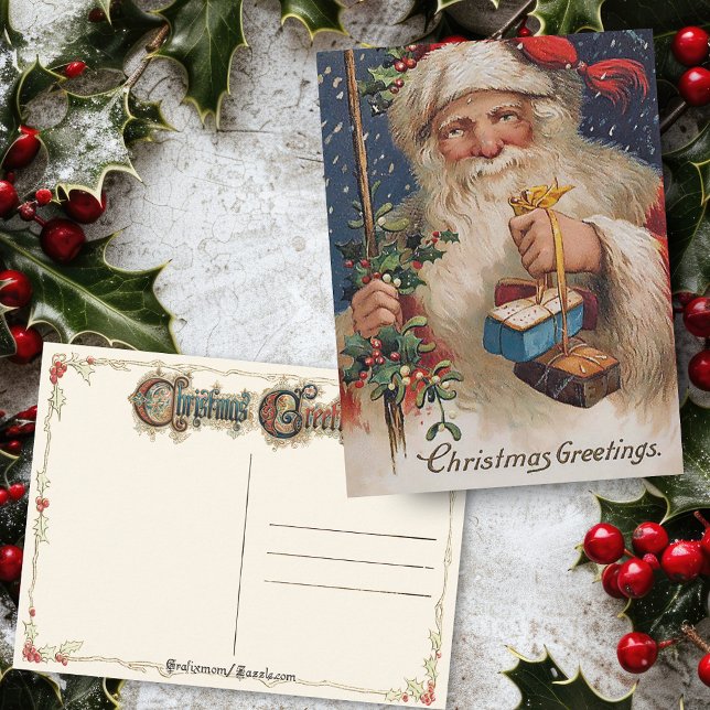 Vintage Santa with Presents Holiday Postcard (Creator Uploaded)