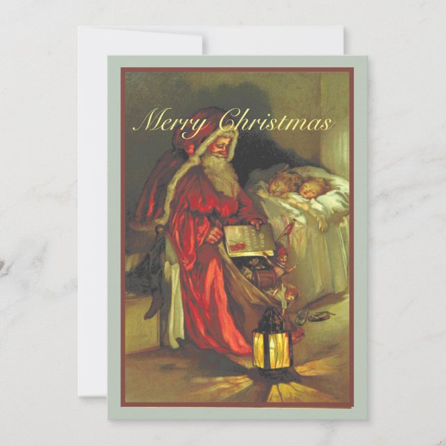 Vintage Santa With Sleeping Children Christmas  Card (Front)