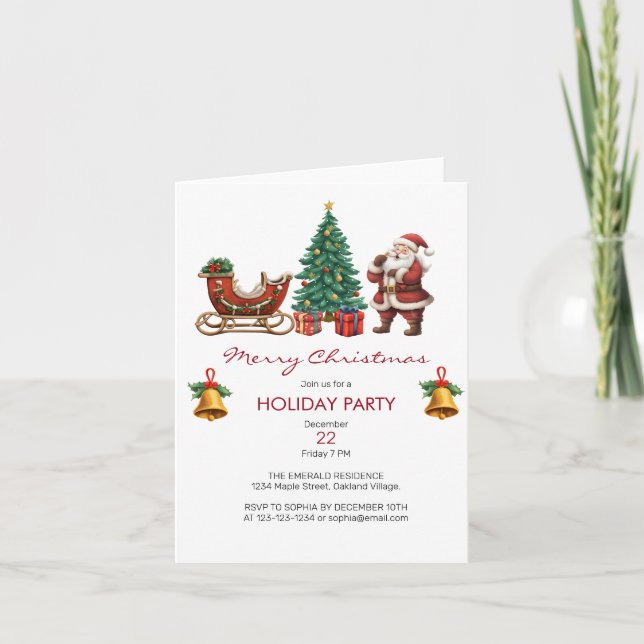Vintage Santa with sleigh & Christmas Party Invitation (Front)