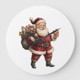 Vintage Santa with Toy Sack and Sweet Treat Large Clock