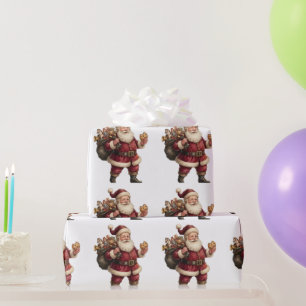 Vintage Santa with Toy Sack and Sweet Treat  Wrapping Paper