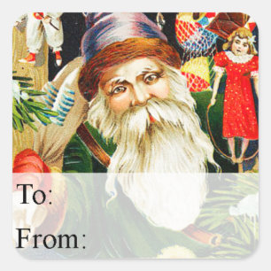 Vintage Santa With Toys Gift Tag