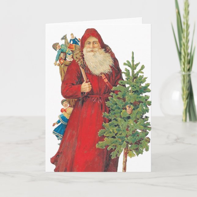 Vintage Santa With Tree, A Christmas Card (Front)