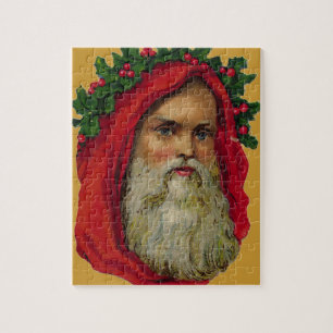 Vintage Santa With Wreath Jigsaw Puzzle