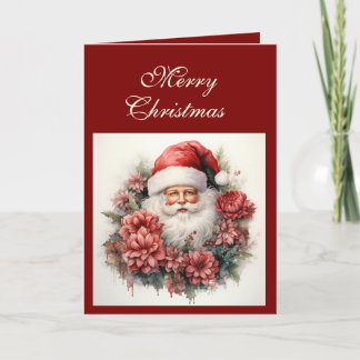Vintage Santa & Wreath Christmas Card