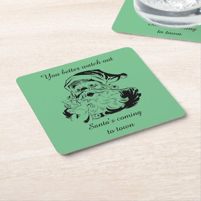 Vintage Santa's Coming to Town Square Paper Coaster (Angled)