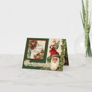 Vintage Santas, Holly and Doves Elegant Christmas Holiday Card