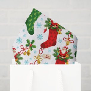 Vintage Santas In Stockings Tissue Paper