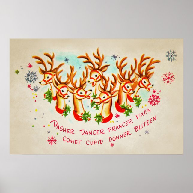 Vintage Santa's Reindeer Poster (Front)