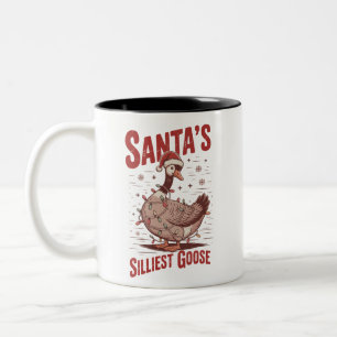 Vintage Santa's Silliest Goose Funny Christmas 90s Two-Tone Coffee Mug