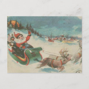 Vintage Santa's Sleigh and Reindeer Holiday Postcard