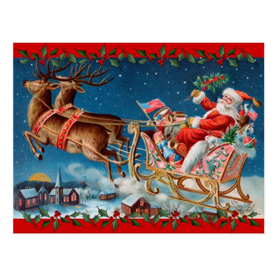 Vintage Santa's Sleigh Postcard