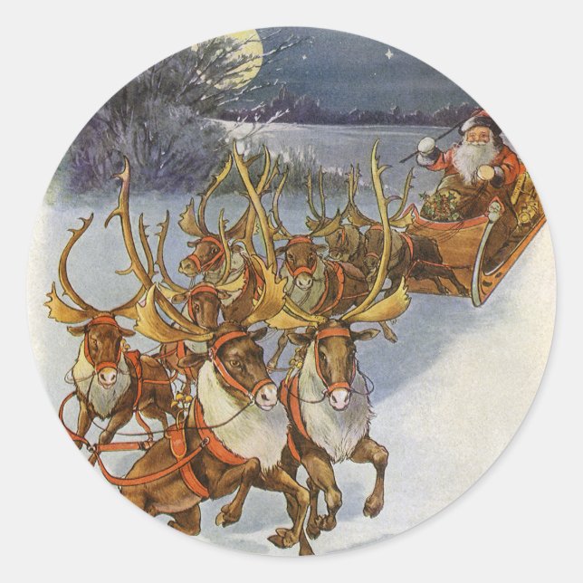 Vintage Santa's Sleigh with Reindeer Sticker Sheet (Front)