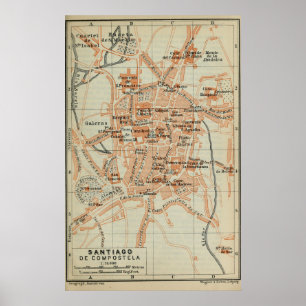 Vintage Santiago de Compostela Spain Map (1913) Poster