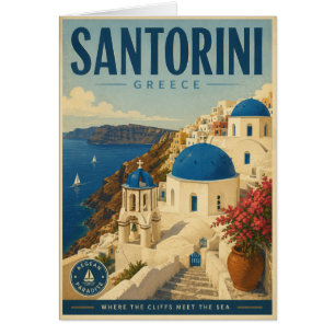 Vintage Santorini Greece Travel Poster with Aegean