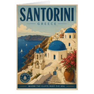 Vintage Santorini Greece Travel Poster with Scenic