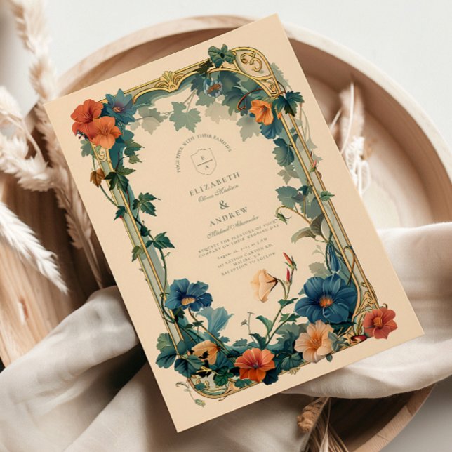 Vintage Sapphire Bloom Frame Wedding Invitation (Creator Uploaded)