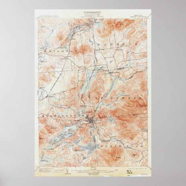 Vintage Saranac New York Topographical Map Poster (Front)
