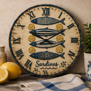 Vintage Sardines Large Clock