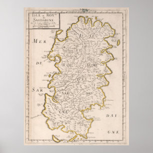 Vintage Sardinia Italy Map (1697) Poster