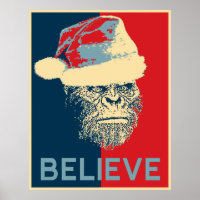 Vintage Sasquatch/Bigfoot Santa "BELIEVE" Poster