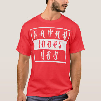 Vintage Satan Loves You White Text T-Shirt
