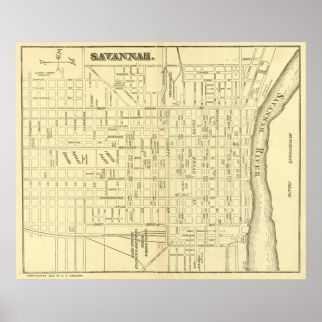 Vintage Savannah Georgia Map (1890) Poster (Front)