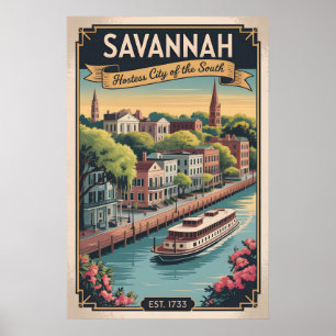 Vintage Savannah Georgia Retro Travel Poster