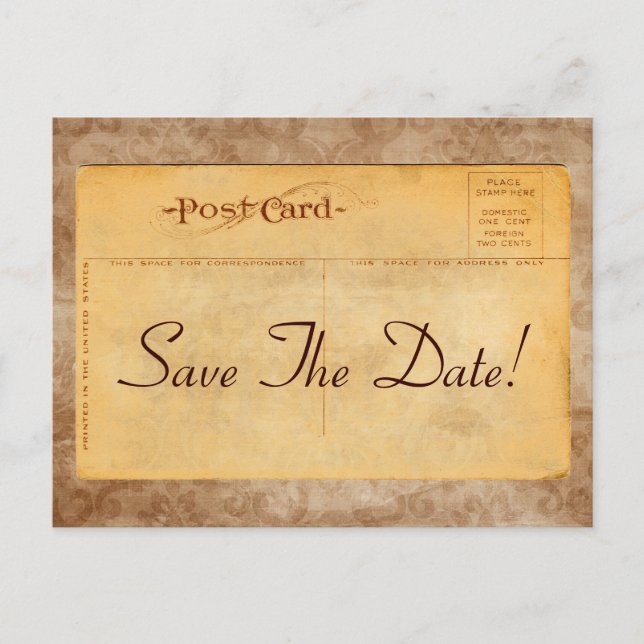 Vintage Save The Date! Damask Invitation Postcards (Front)