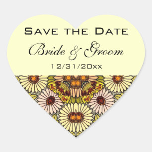 Vintage Save the Date Garden Flowers Butterflies Heart Sticker